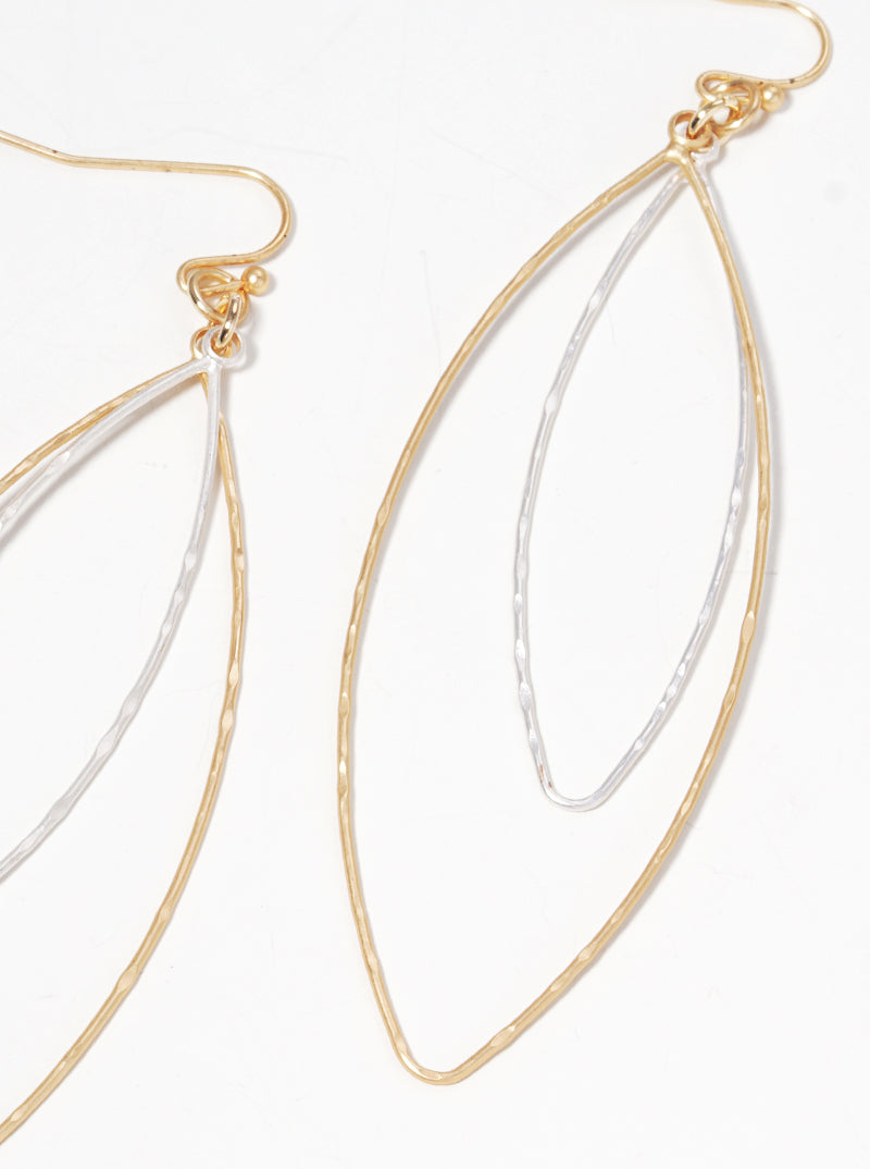 Hammered Pointy Oval Shaped Dangle Metal Earrings