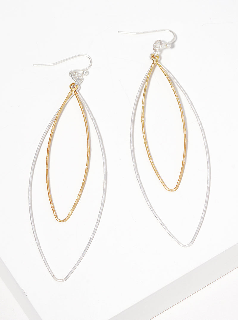 Hammered Pointy Oval Shaped Dangle Metal Earrings