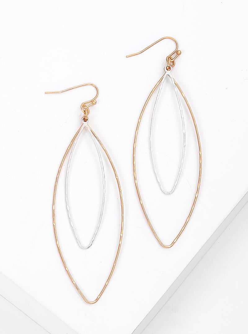 Hammered Pointy Oval Shaped Dangle Metal Earrings