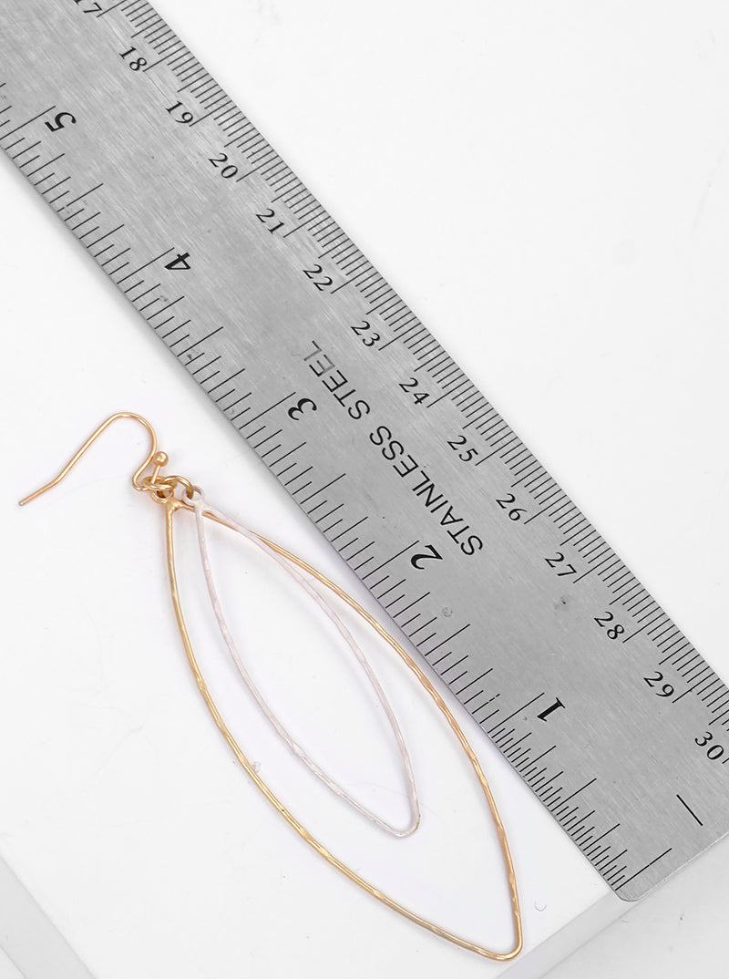 Hammered Pointy Oval Shaped Dangle Metal Earrings