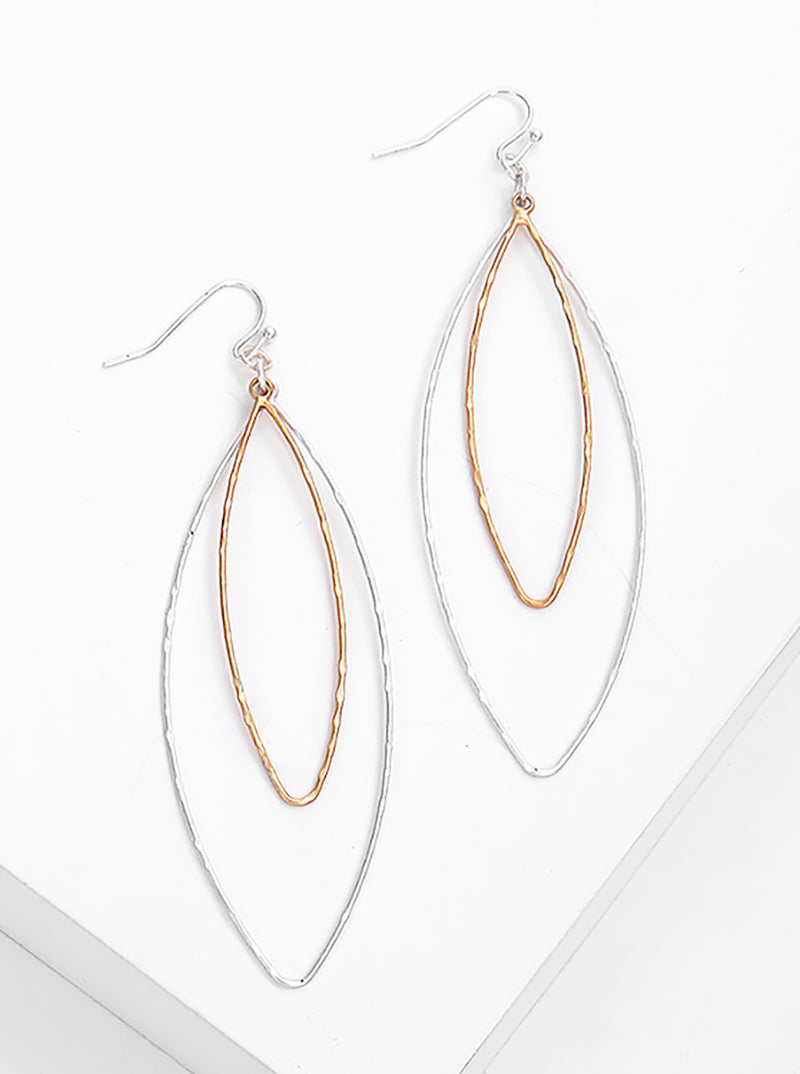 Hammered Pointy Oval Shaped Dangle Metal Earrings