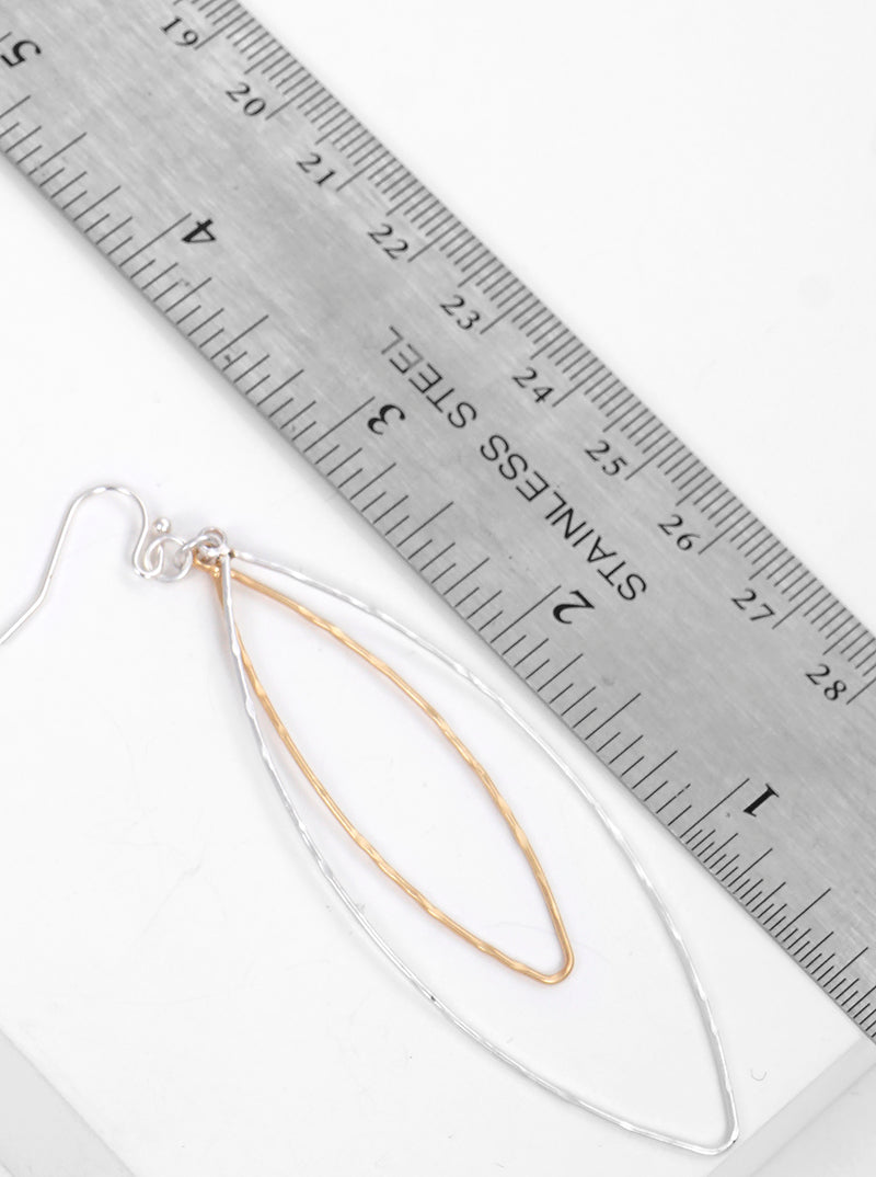 Hammered Pointy Oval Shaped Dangle Metal Earrings