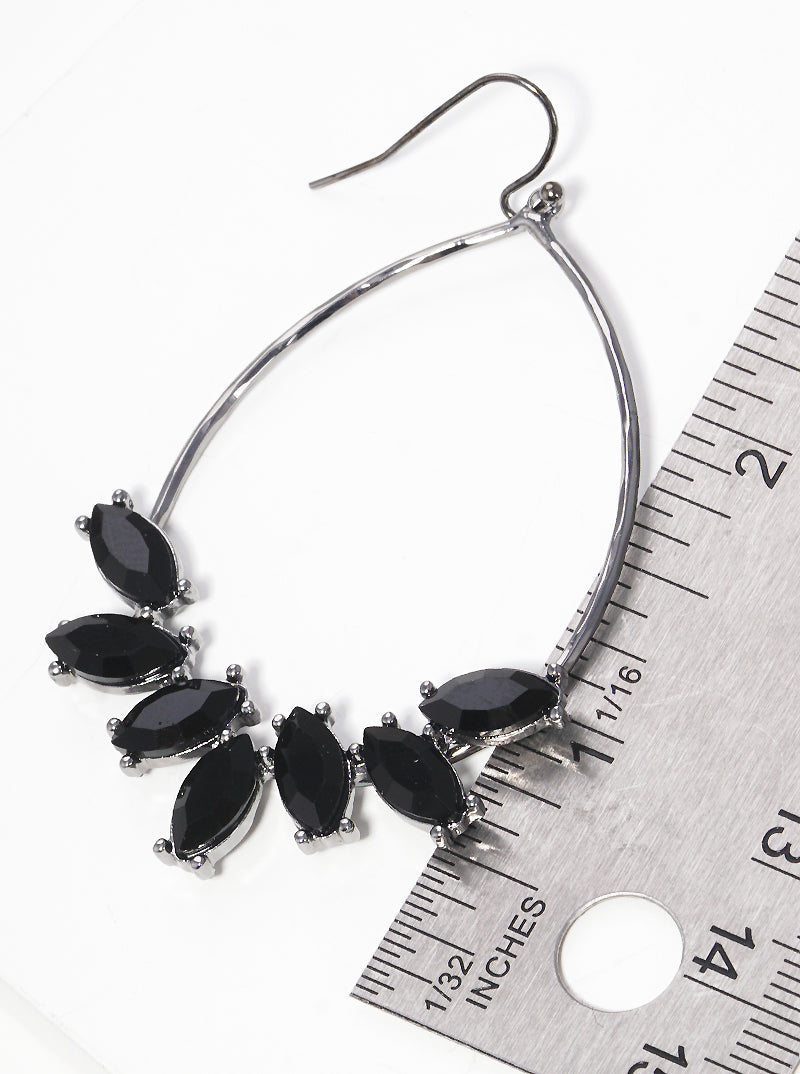 Hammered Teardrop Crystal Accent Fish Hook Dangle Drop Earrings