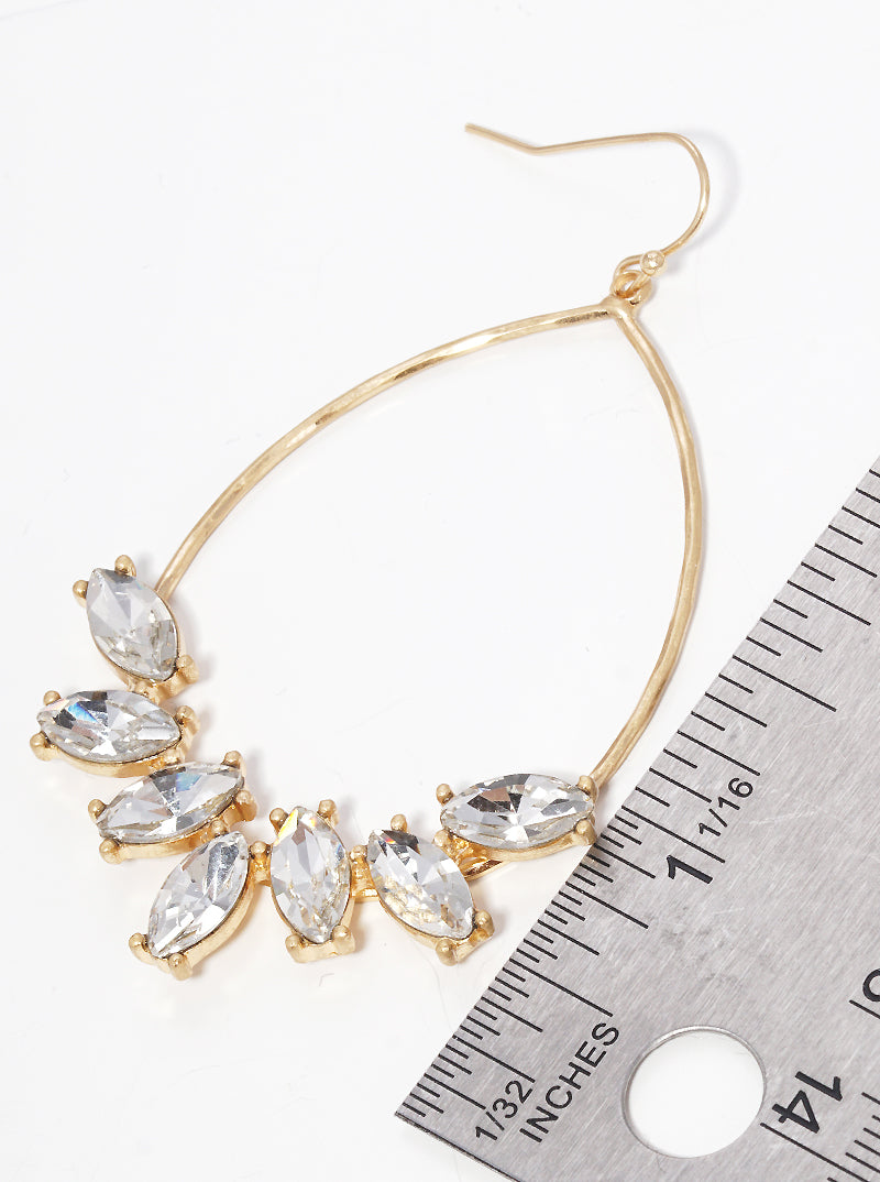 Hammered Teardrop Crystal Accent Fish Hook Dangle Drop Earrings