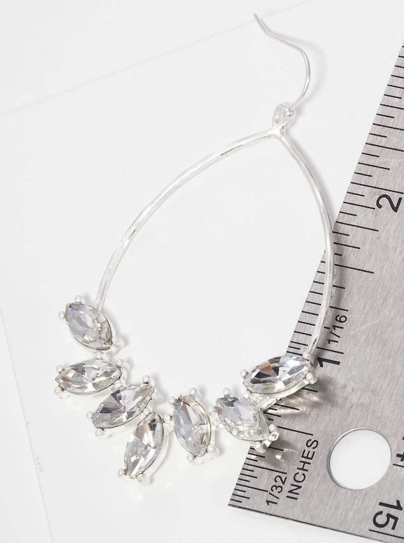 Hammered Teardrop Crystal Accent Fish Hook Dangle Drop Earrings