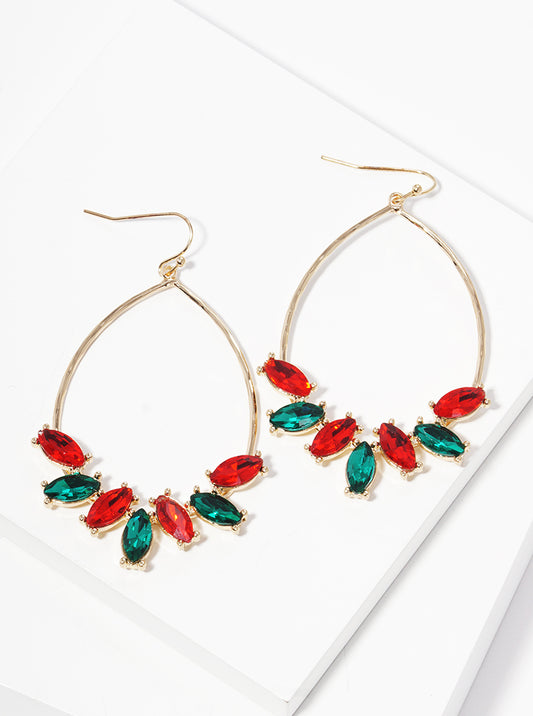 Hammered Teardrop Crystal Accent Fish Hook Dangle Drop Earrings