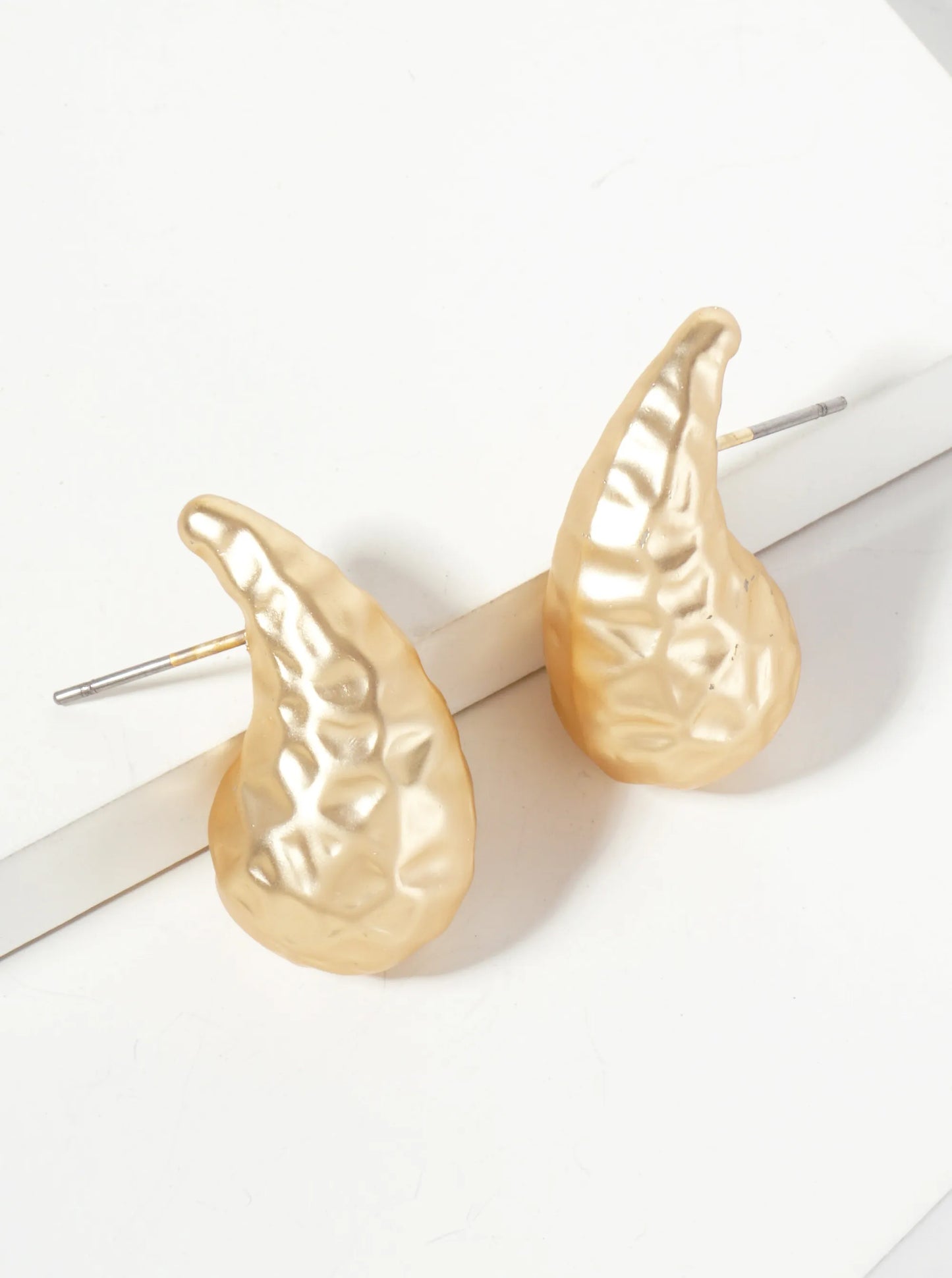 Hammered-texture Hollow Teardrop Post Earrings