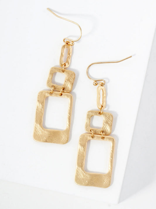 Hand-Molded Geometric Metal Rectangle Oval Drop Dangle Earrings