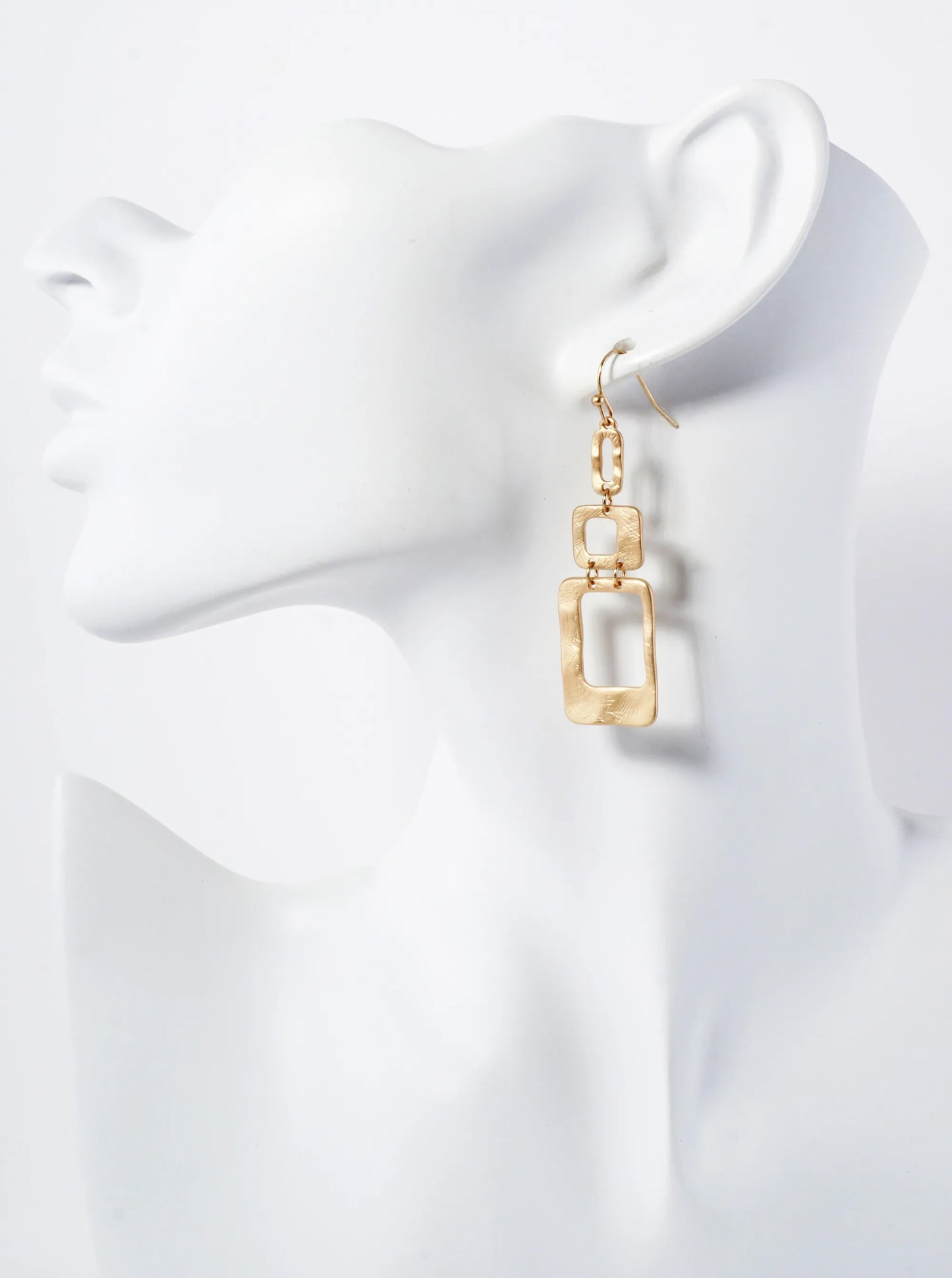Hand-Molded Geometric Metal Rectangle Oval Drop Dangle Earrings