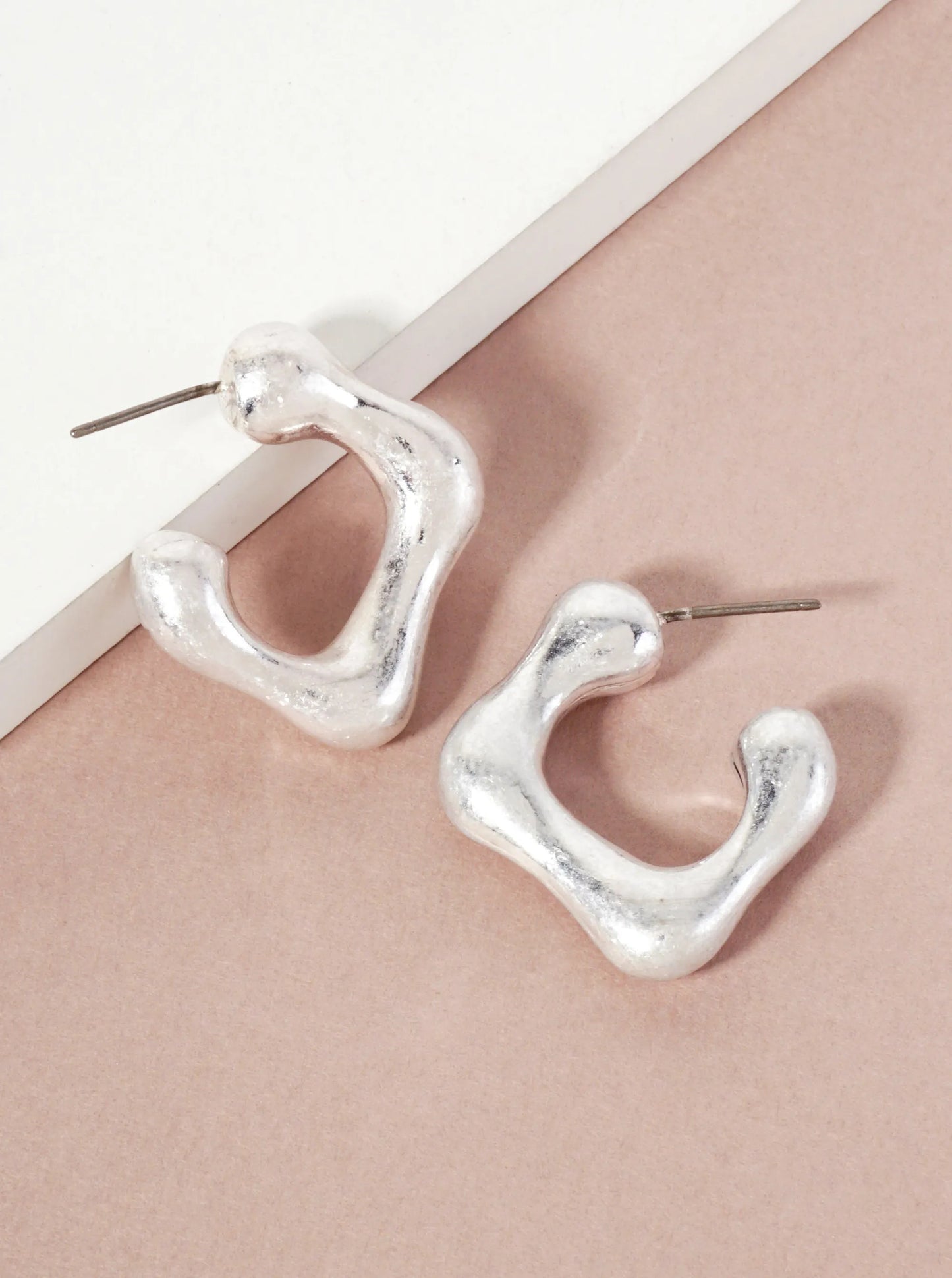 Hand-Scrunched Texture 27mm Rhombus Hoop Earrings With-Titanium-Post