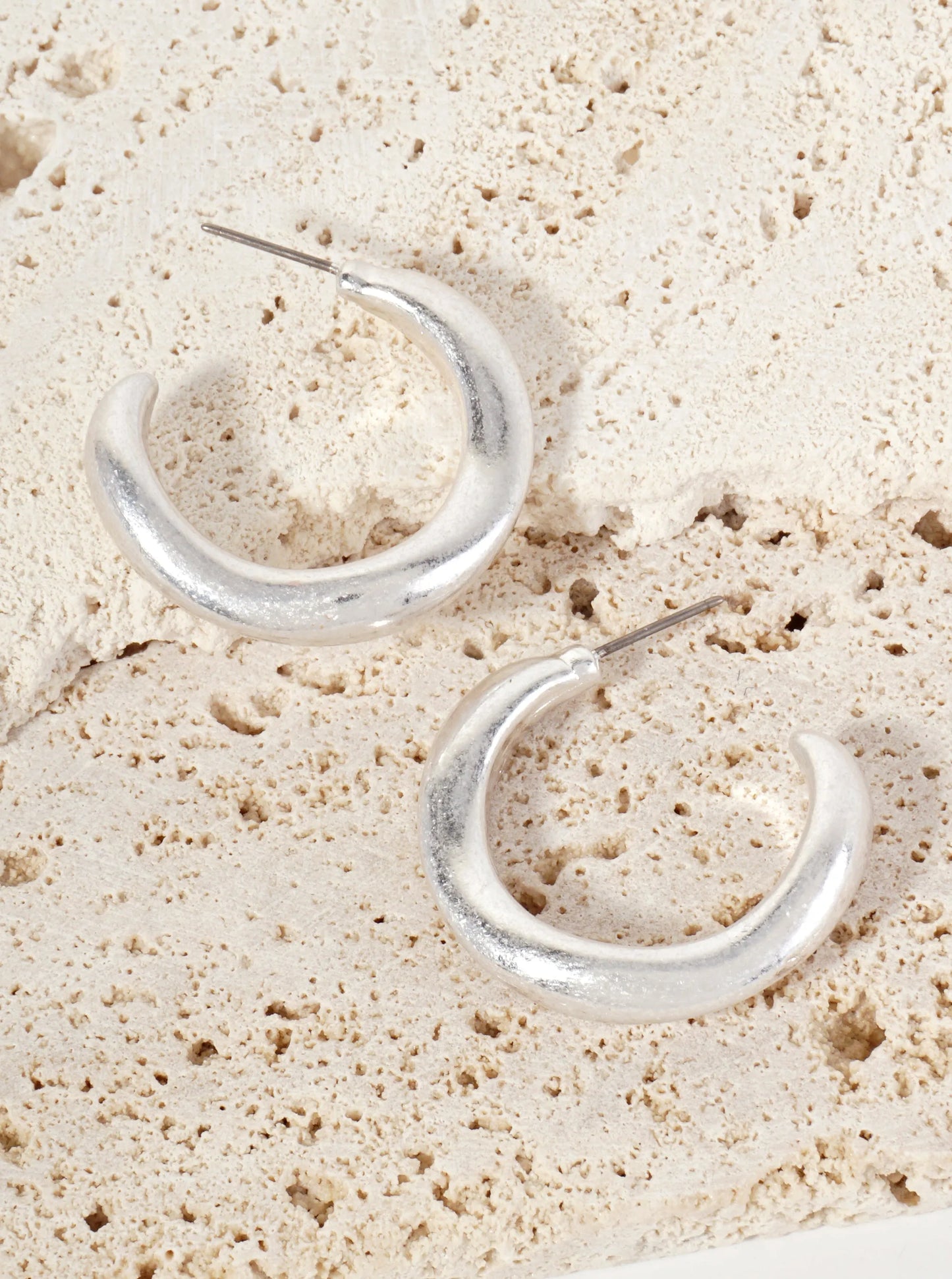 Hand-Scrunched Texture 30mm Open Hoop Earrings With-Titanium-Post