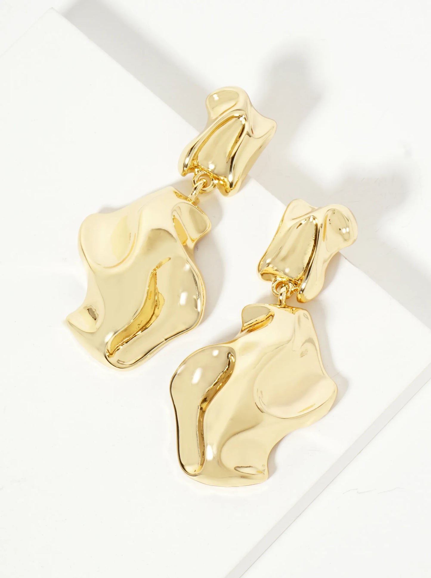 Handcrafted-Like Textured Design 18K-Gold-Dipped Organic Brass Statement Earrings