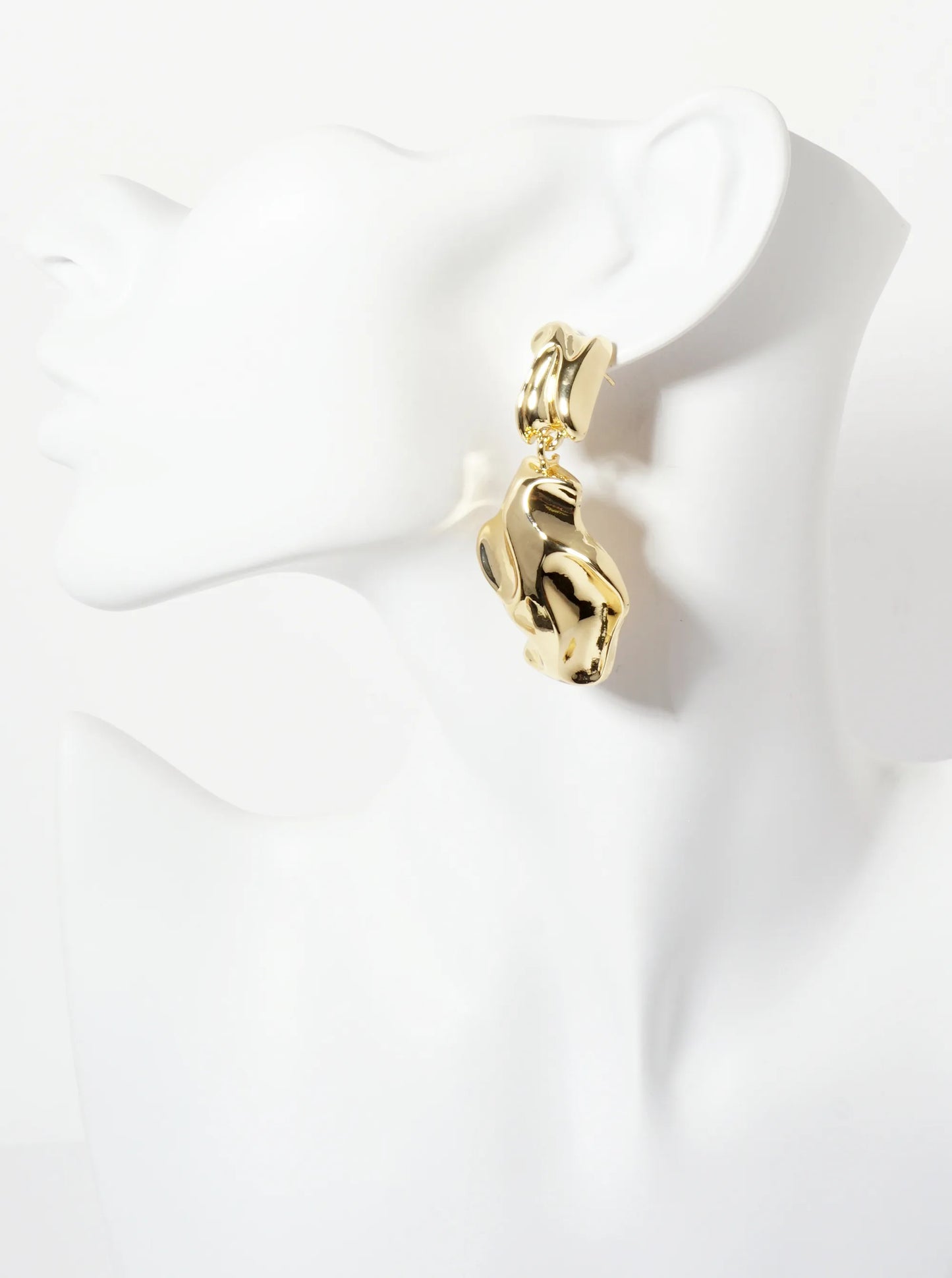 Handcrafted-Like Textured Design 18K-Gold-Dipped Organic Brass Statement Earrings