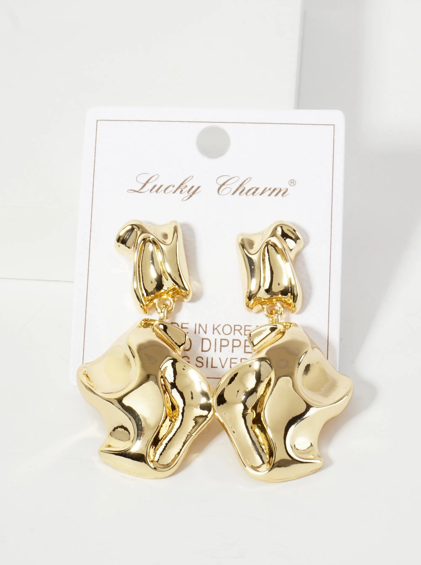 Handcrafted-Like Textured Design 18K-Gold-Dipped Organic Brass Statement Earrings