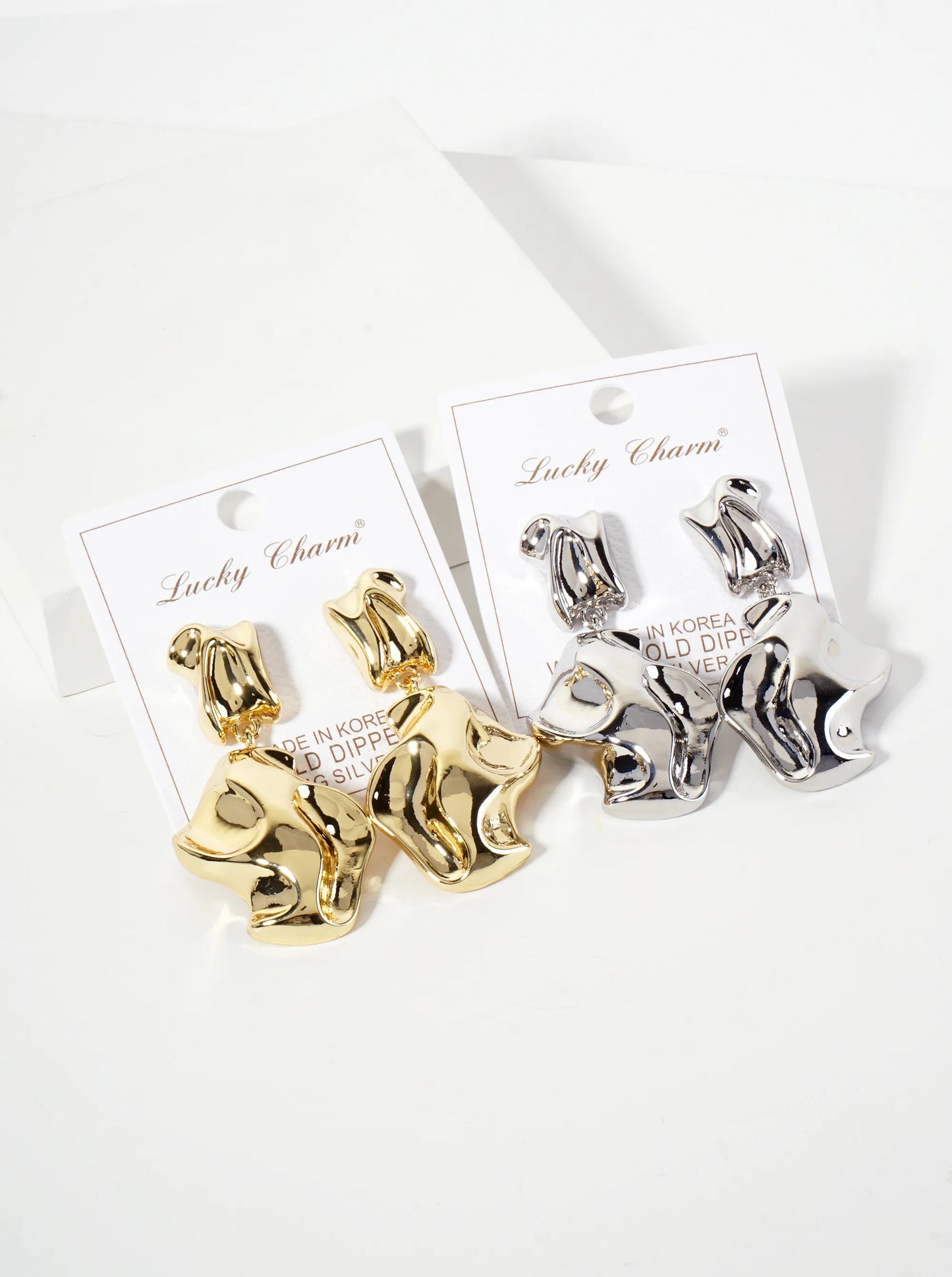 Handcrafted-Like Textured Design 18K-Gold-Dipped Organic Brass Statement Earrings