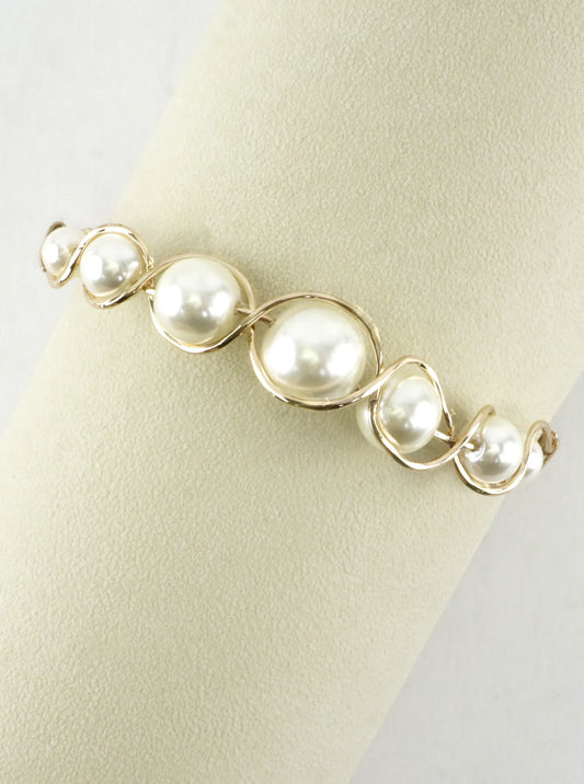 Handmade Woven Graduated Pearl Wire Cuff Bracelet