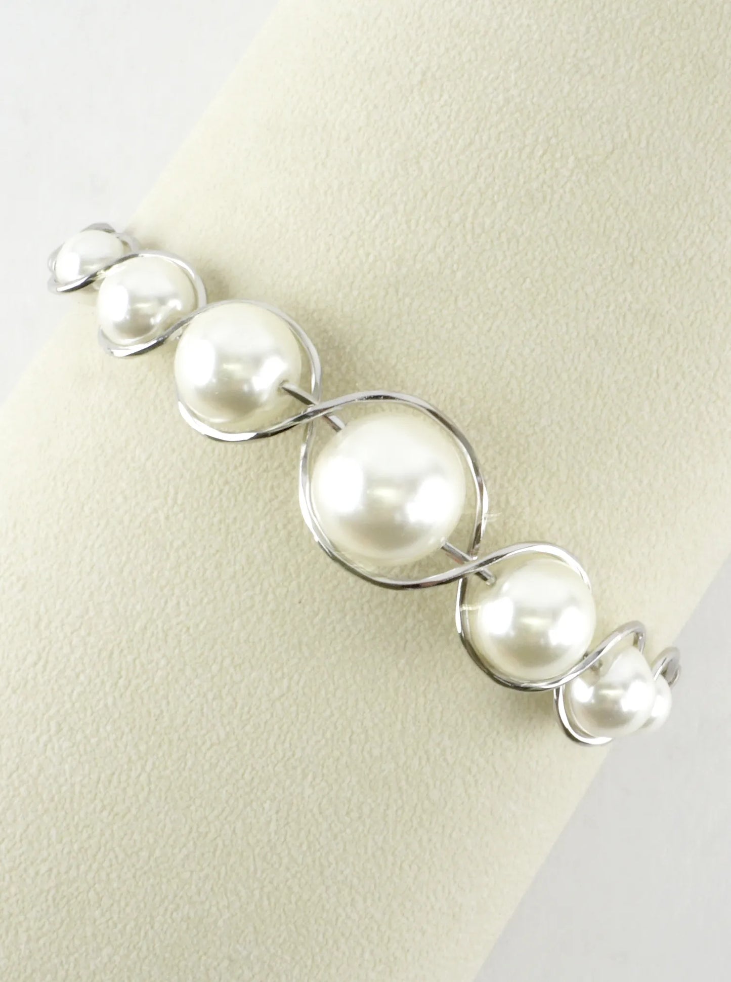 Handmade Woven Graduated Pearl Wire Cuff Bracelet