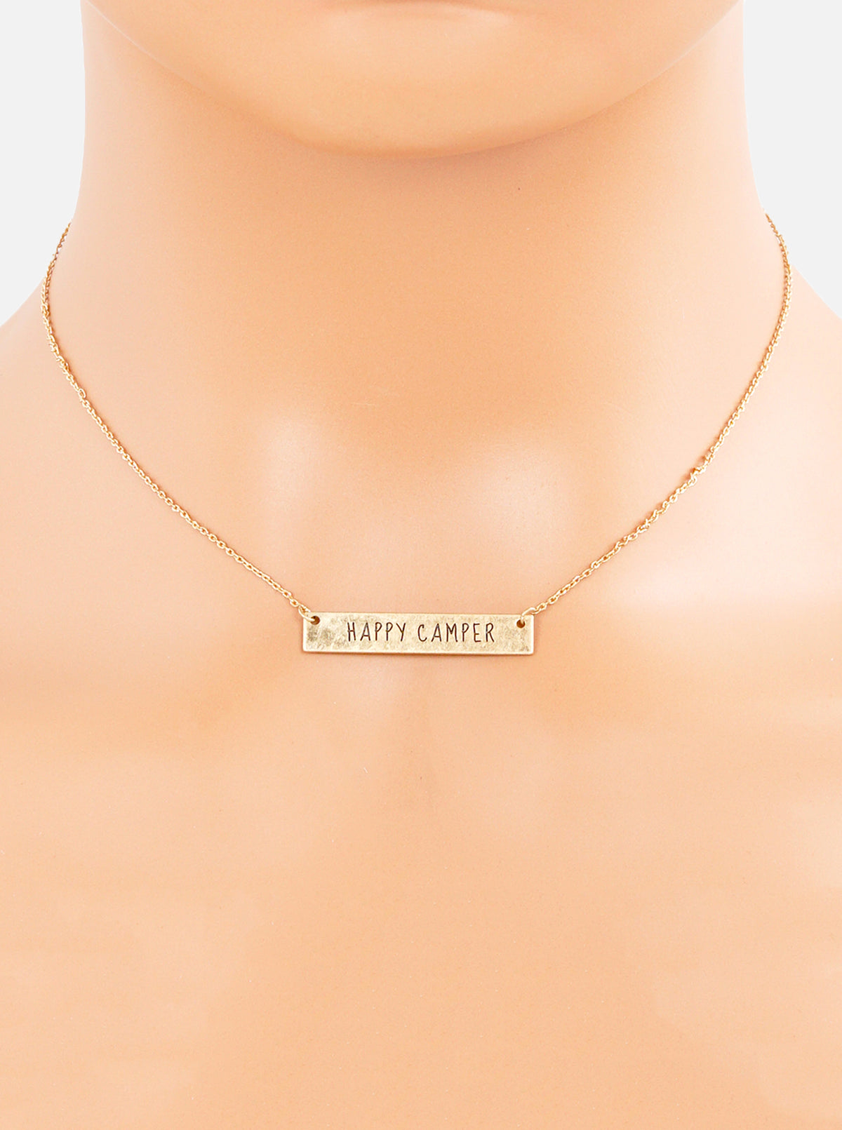 Happy Camper Engraved Horizontal Bar Pendant Necklace