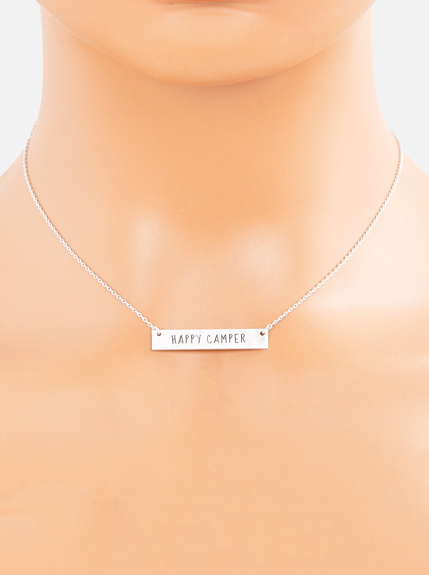 Happy Camper Engraved Horizontal Bar Pendant Necklace