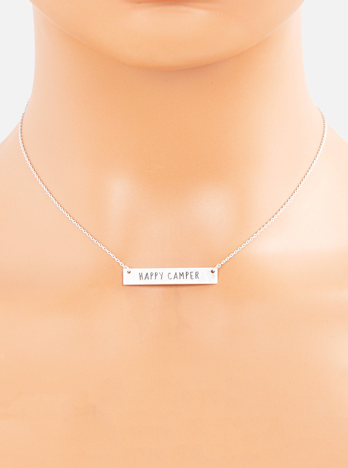 Happy Camper Engraved Horizontal Bar Pendant Necklace
