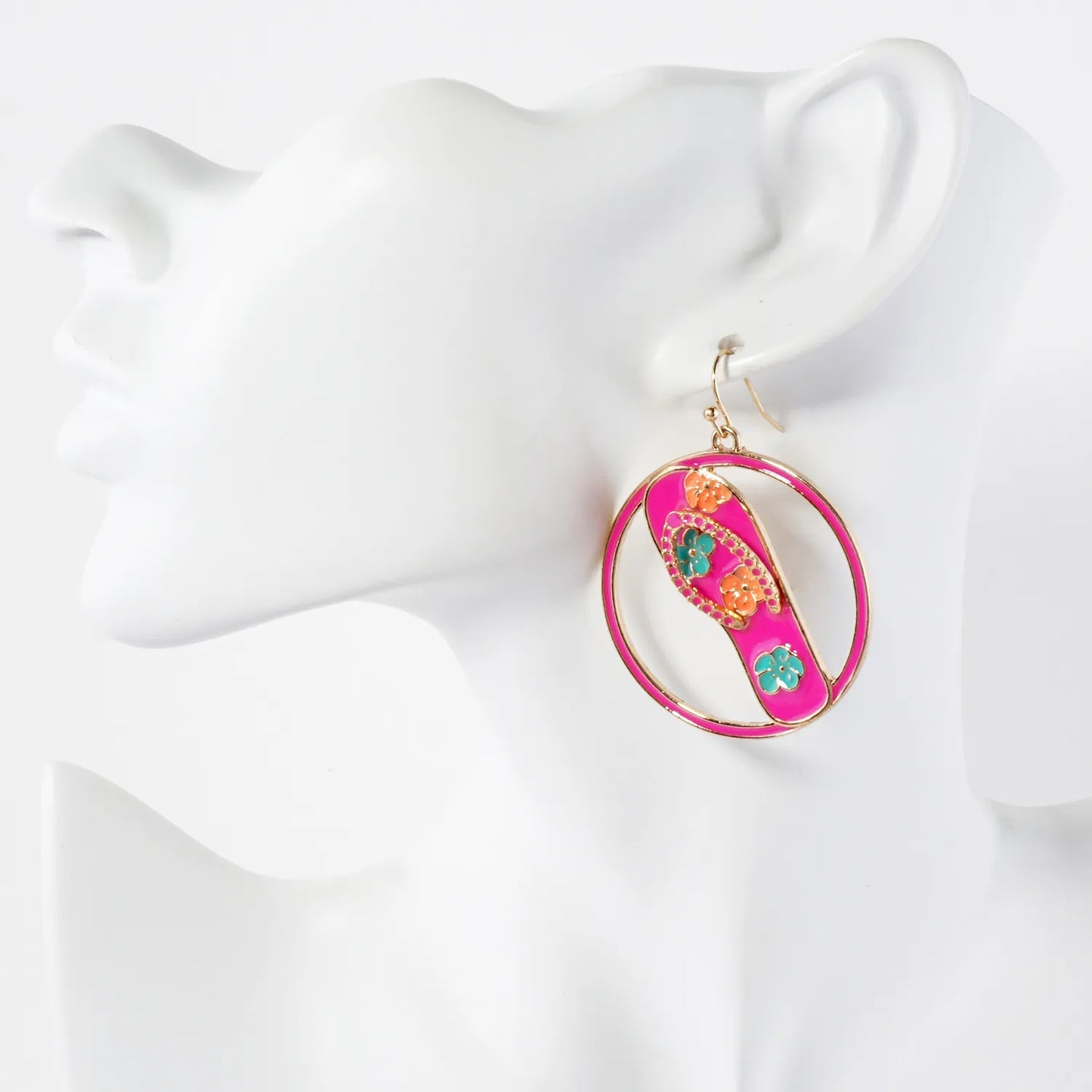 Hawaiian Flower Flip-Flops Circle Drop Statement Earrings