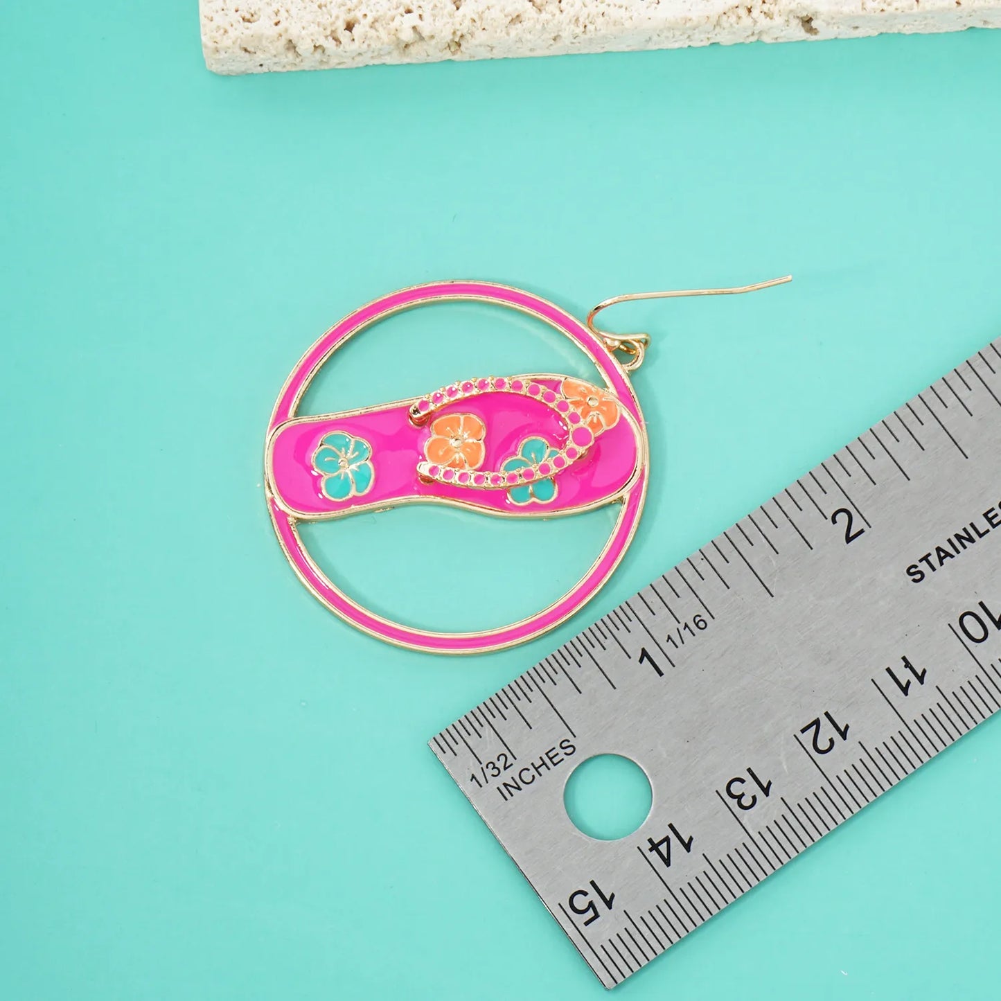 Hawaiian Flower Flip-Flops Circle Drop Statement Earrings