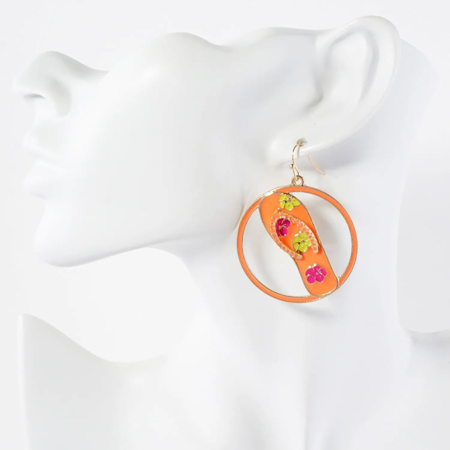 Hawaiian Flower Flip-Flops Circle Drop Statement Earrings
