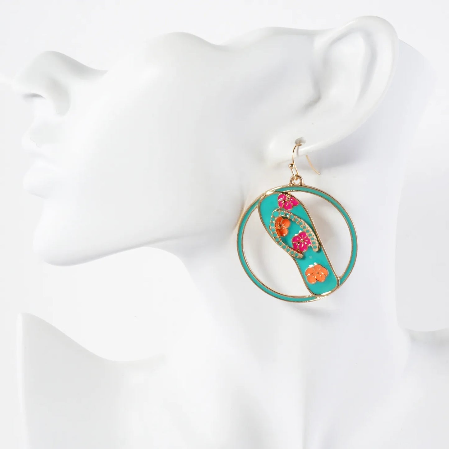Hawaiian Flower Flip-Flops Circle Drop Statement Earrings