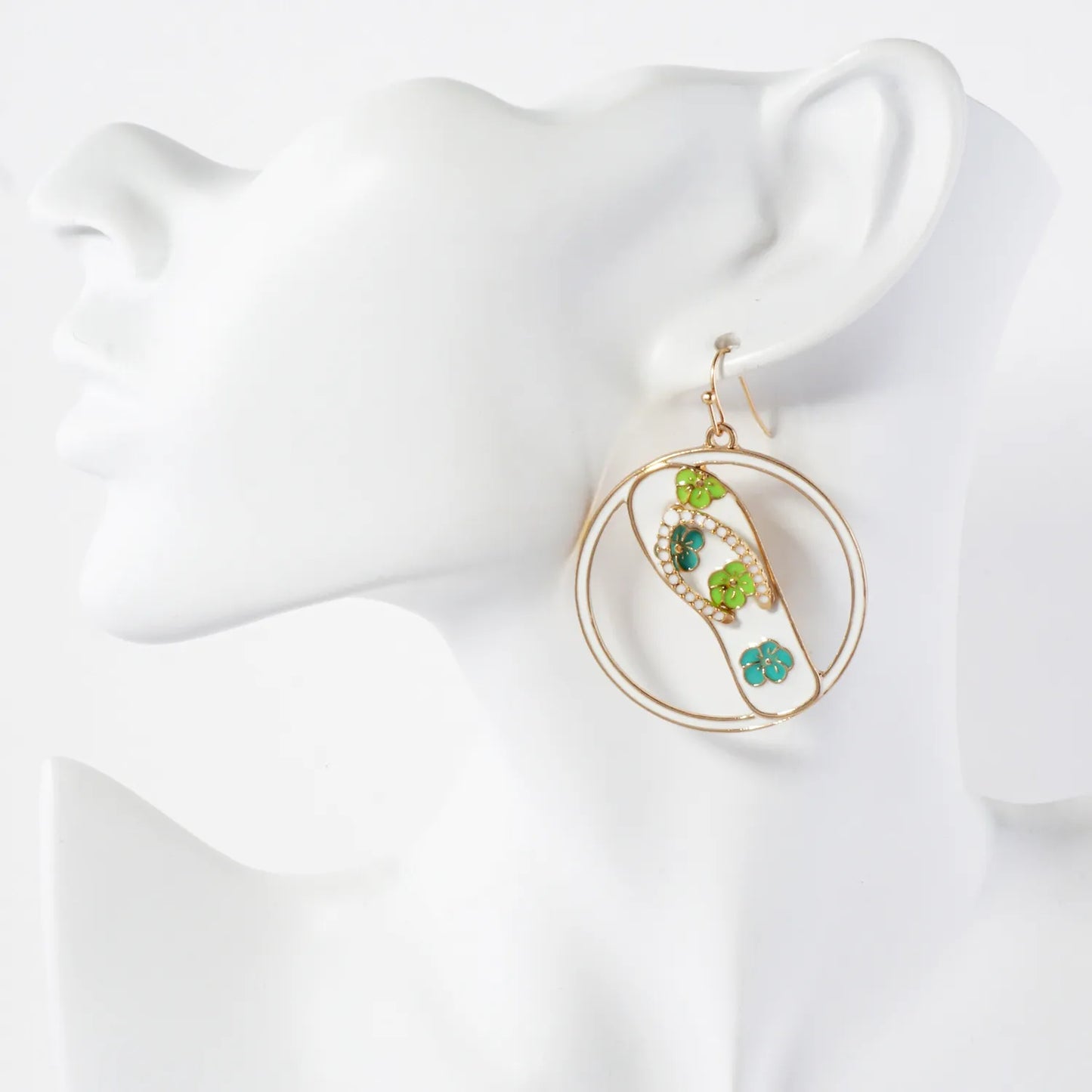 Hawaiian Flower Flip-Flops Circle Drop Statement Earrings
