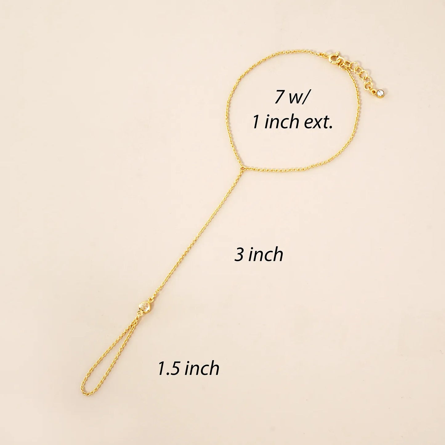 Heart CZ Accent 18K-Gold-Dipped Delicate Brass Hand-Chain Bracelet