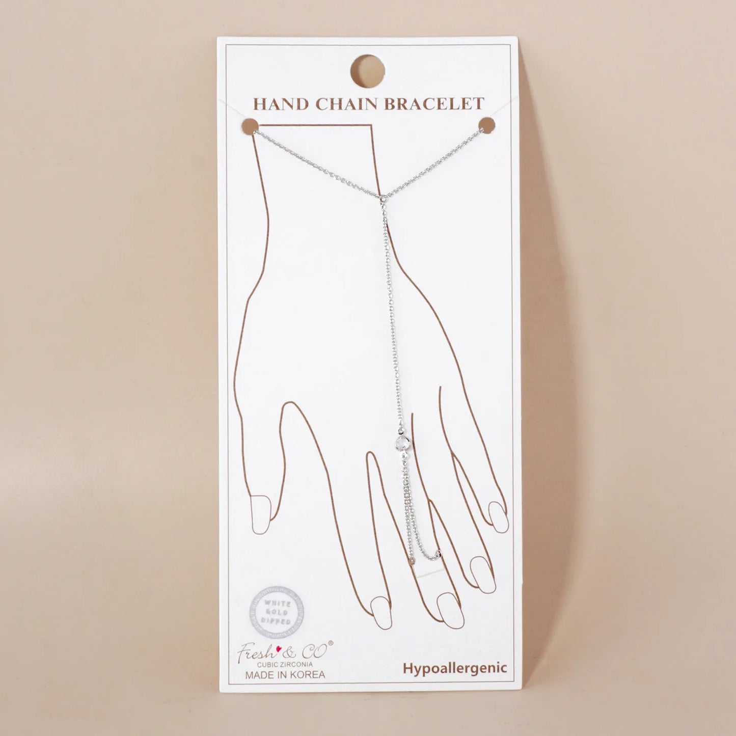 Heart CZ Accent 18K-Gold-Dipped Delicate Brass Hand-Chain Bracelet