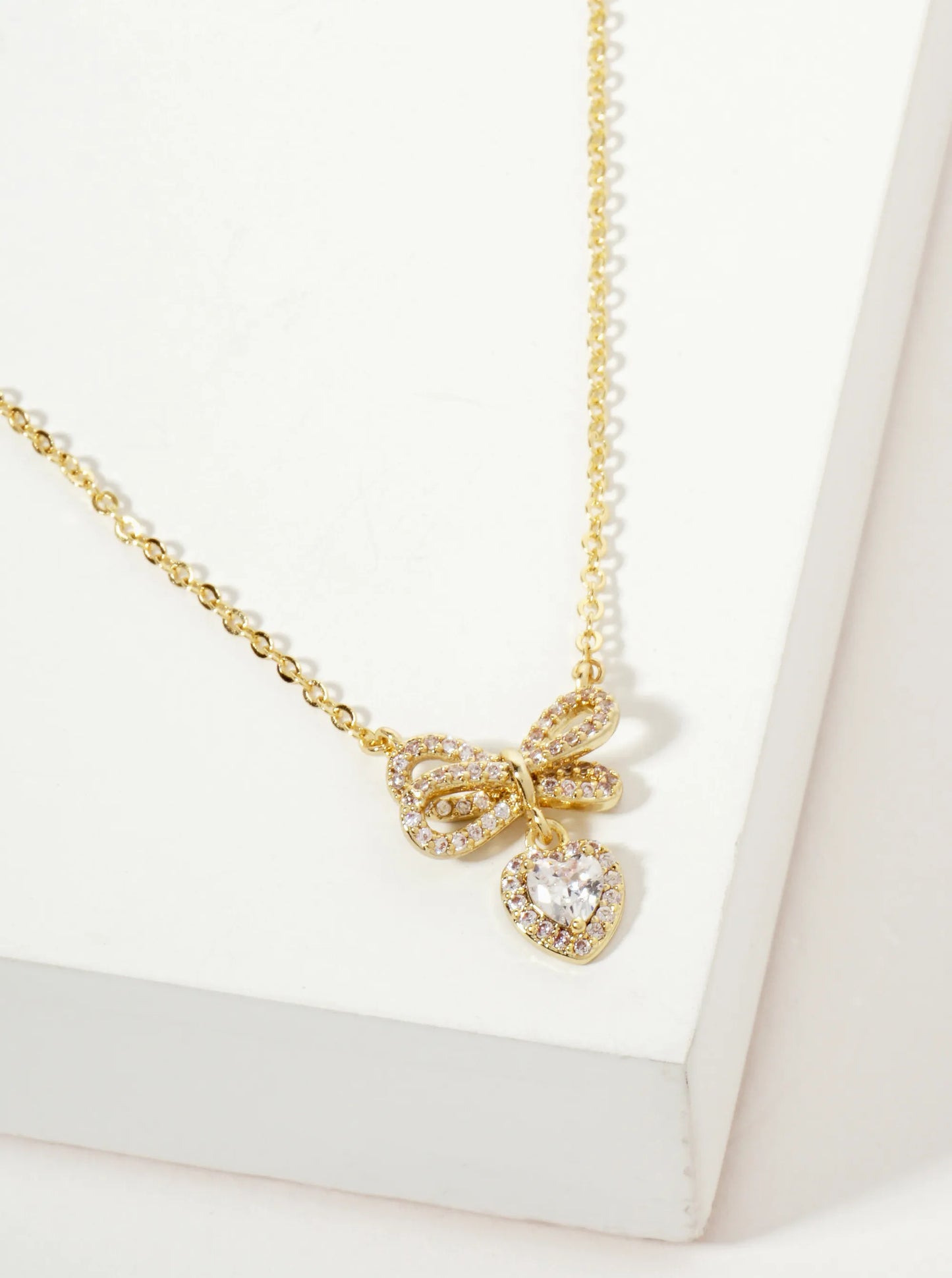 Heart CZ Drop Pave-Set CZ Brow Pendant 18K-Gold-Dipped Brass Necklace
