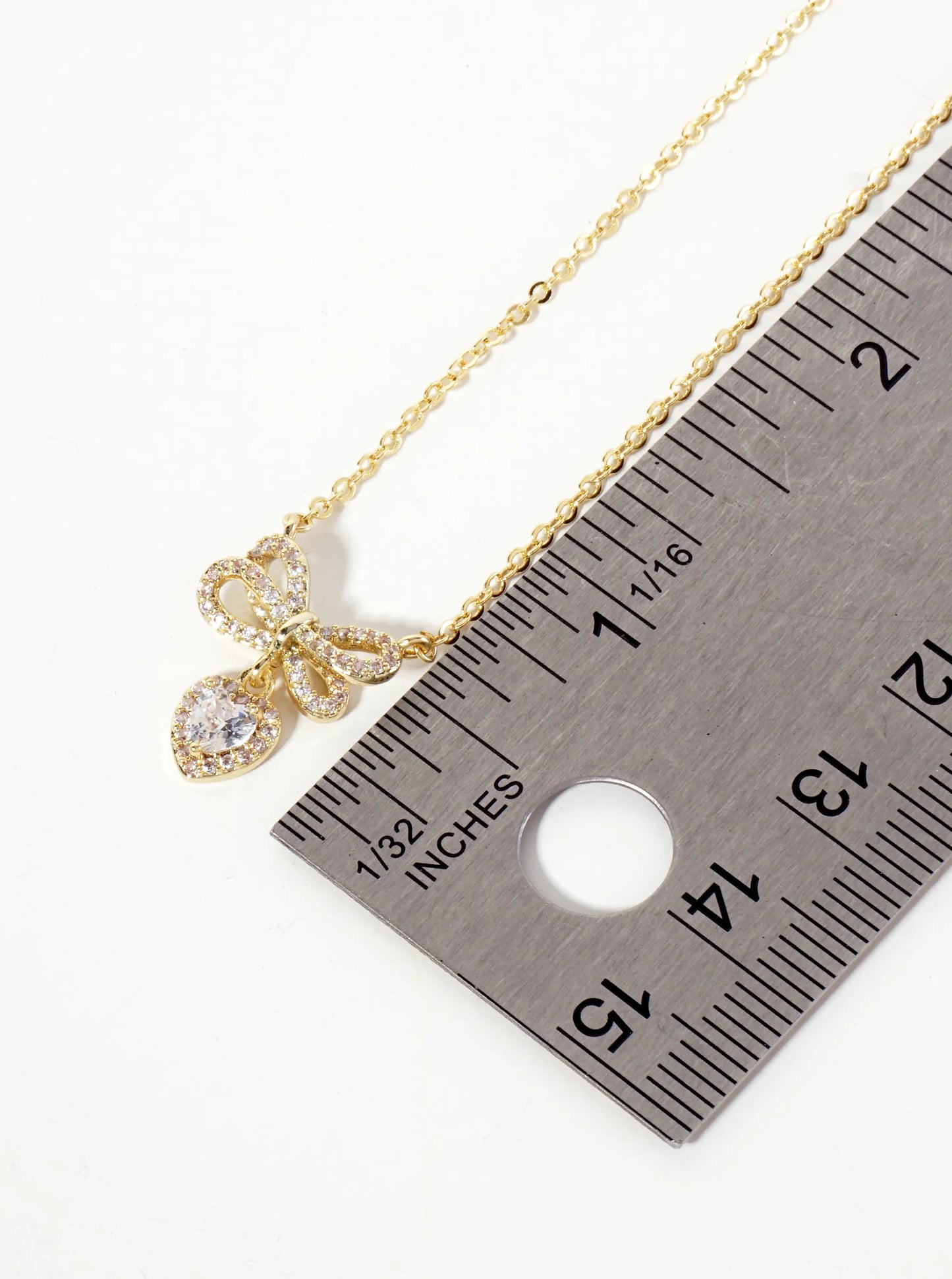 Heart CZ Drop Pave-Set CZ Brow Pendant 18K-Gold-Dipped Brass Necklace