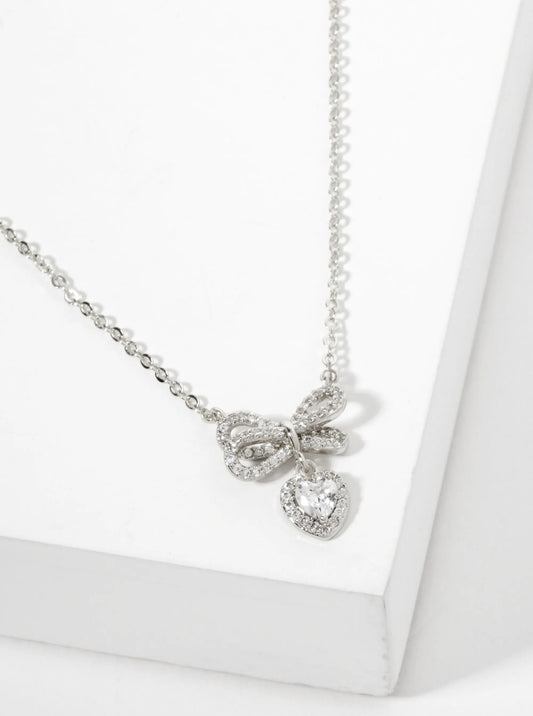 Heart CZ Drop Pave-Set CZ Brow Pendant 18K-Gold-Dipped Brass Necklace