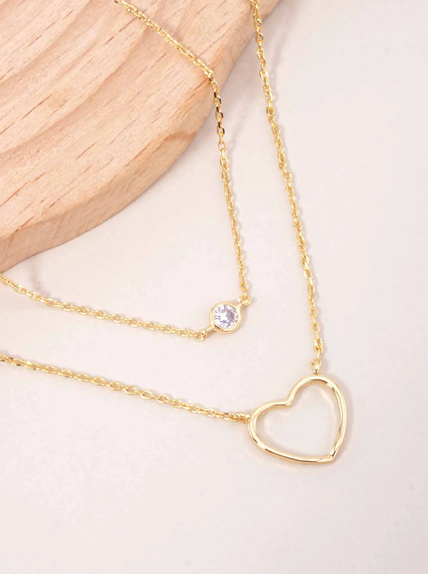 Heart CZ Pendant 18K-Gold-Dipped Layered Necklace