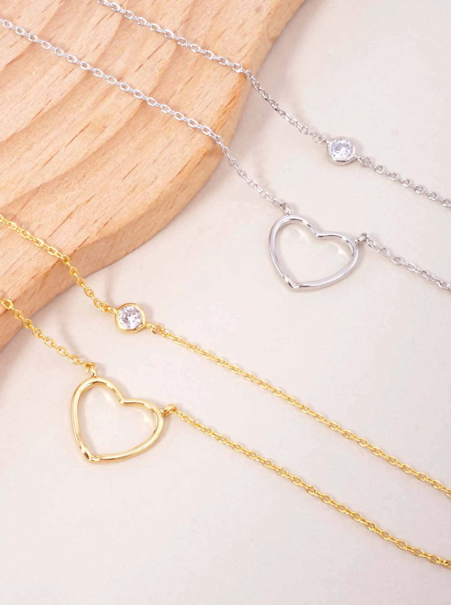 Heart CZ Pendant 18K-Gold-Dipped Layered Necklace