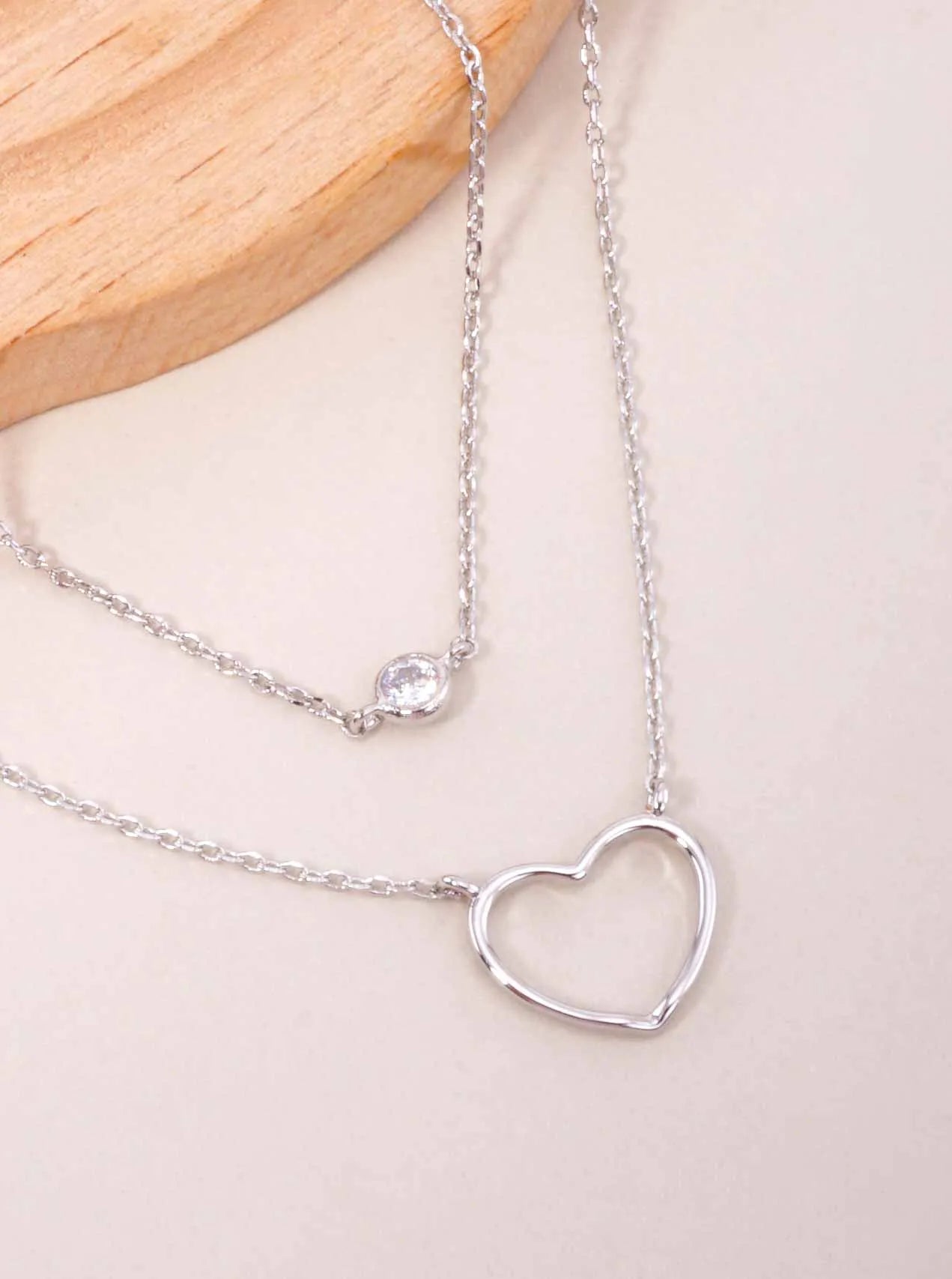 Heart CZ Pendant 18K-Gold-Dipped Layered Necklace