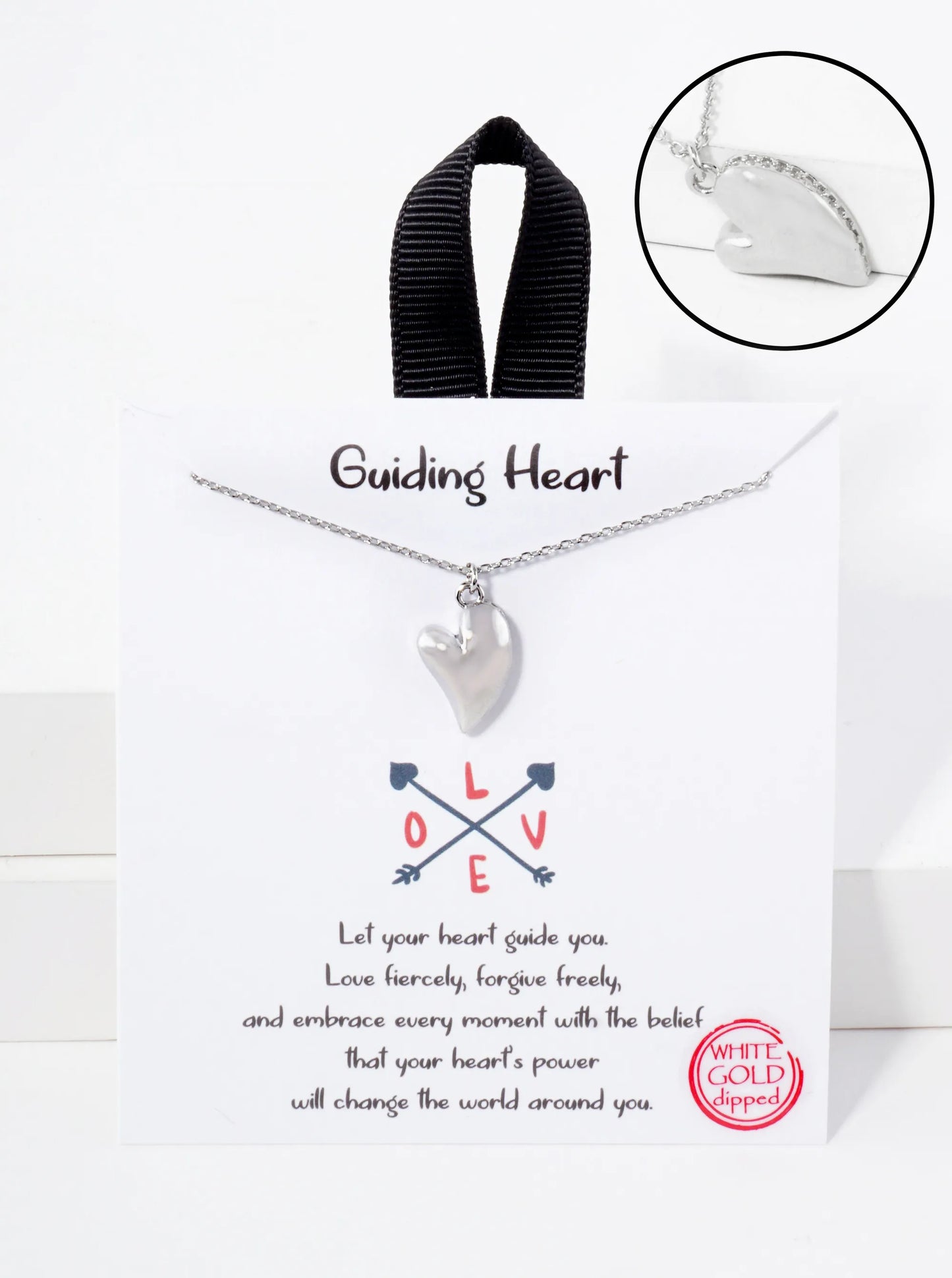 Heart CZ-Stones Set-on-the-Sides Pendant Hypoallergenic 18K-Gold-Dipped Necklace