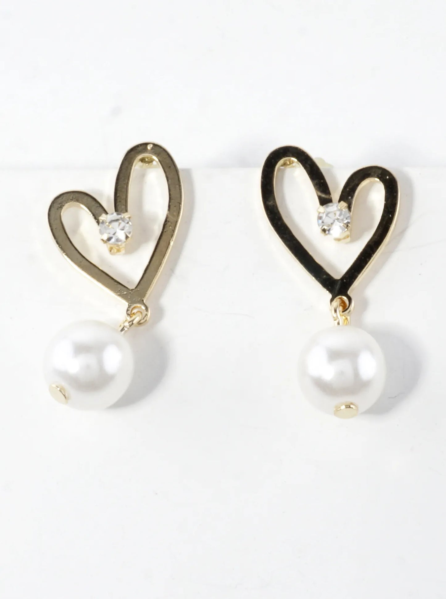Heart Drop Earrings With Cubic Zirconia Pearl Drop