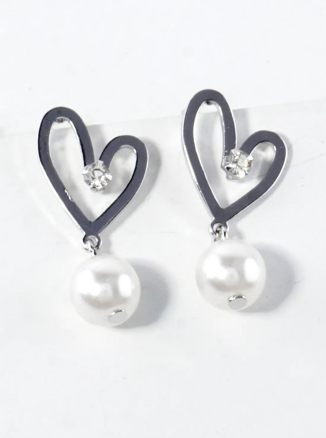 Heart Drop Earrings With Cubic Zirconia Pearl Drop