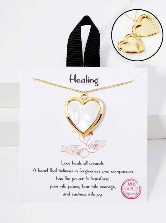 Heart Locket MOP Pendant Hypoallergenic 18K-Gold-Dipped Necklace