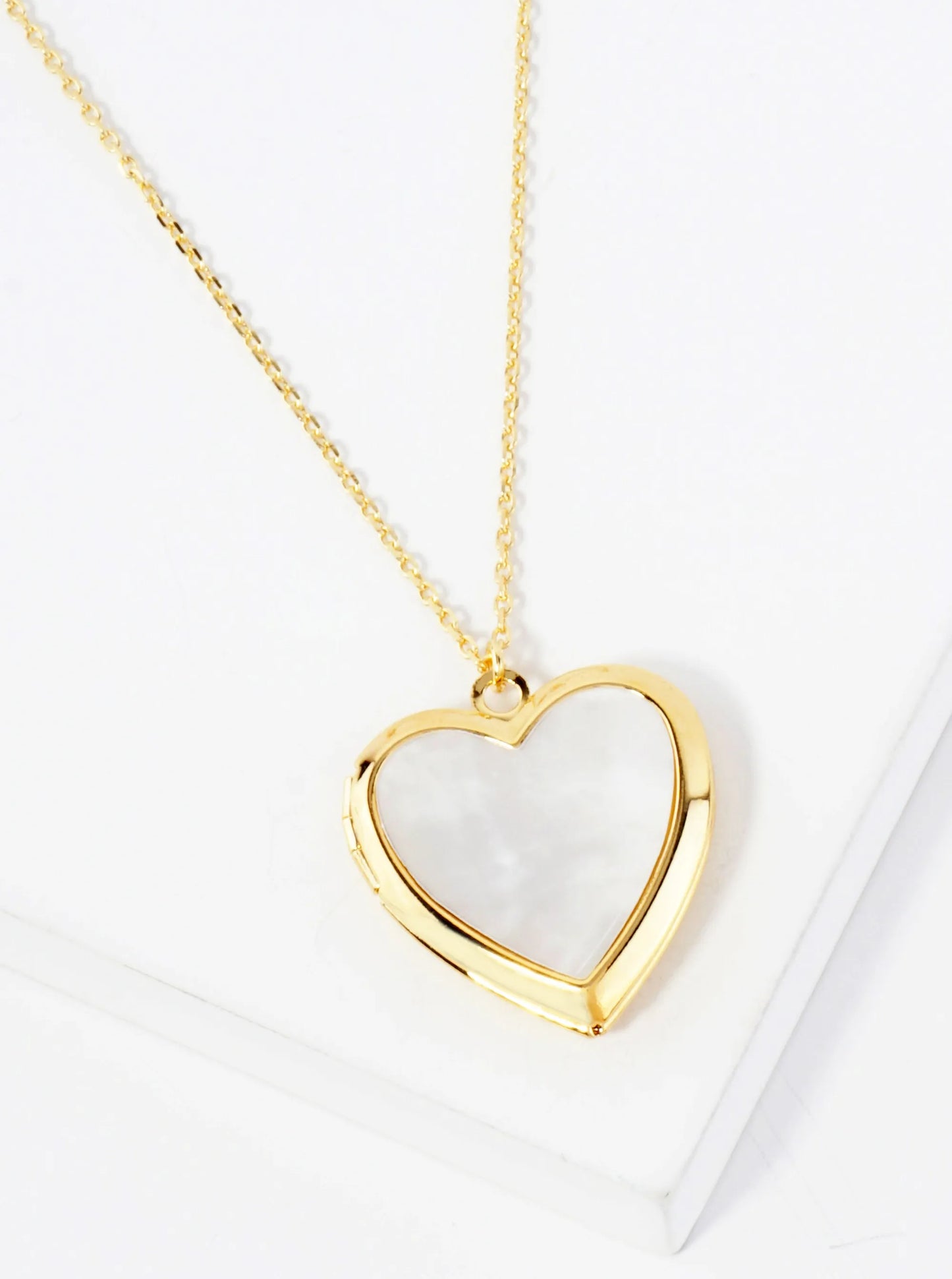 Heart Locket MOP Pendant Hypoallergenic 18K-Gold-Dipped Necklace