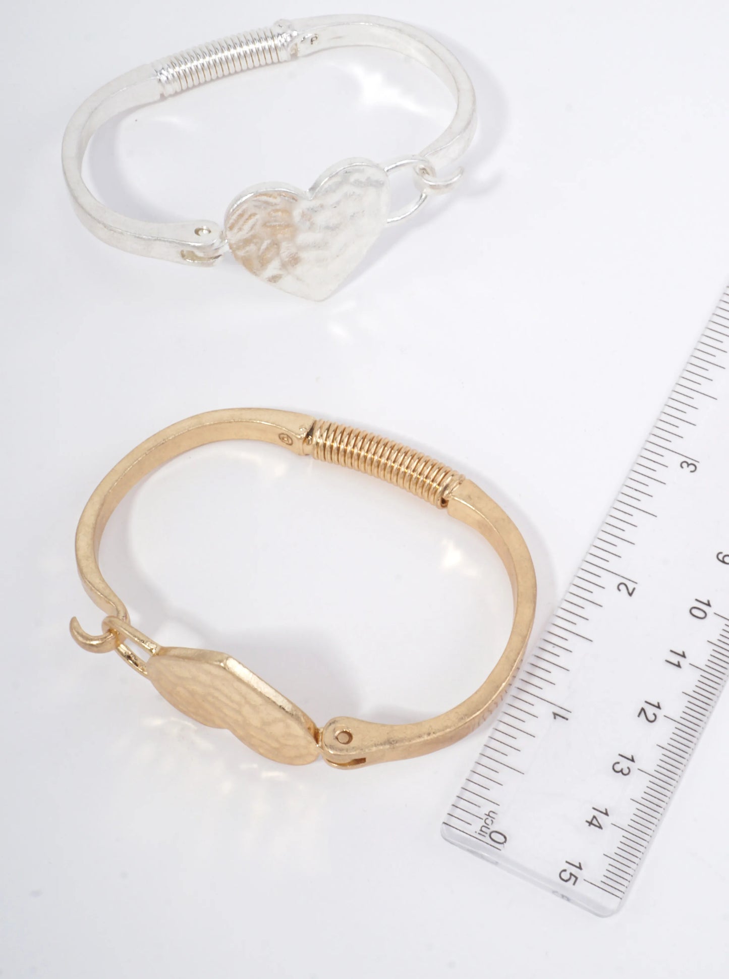 Heart Motif Hammered Bangle Cuff Bracelet