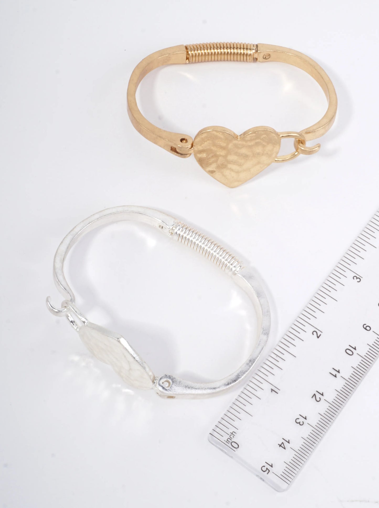 Heart Motif Hammered Bangle Cuff Bracelet