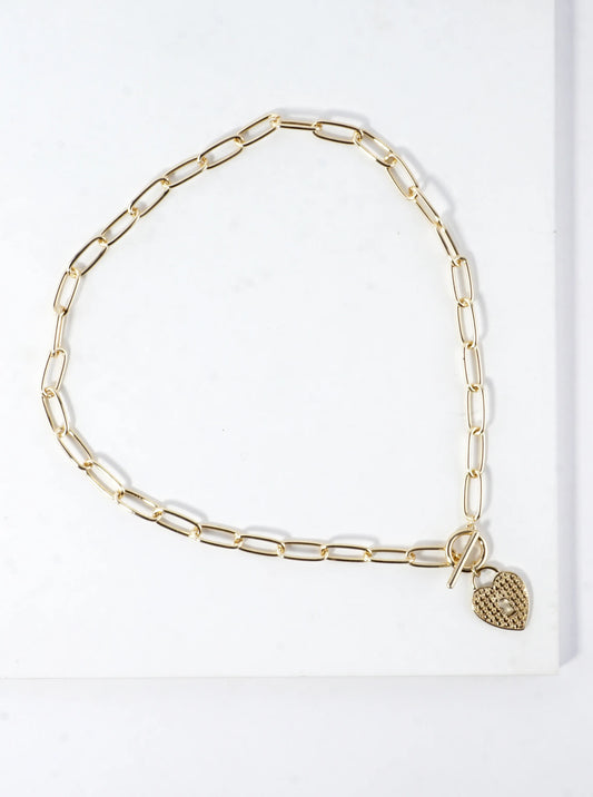Heart Padlock Pendant Toggle Necklace