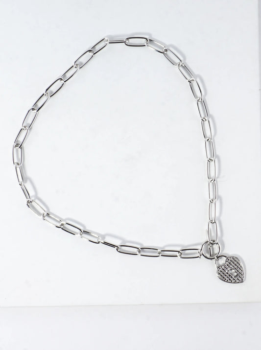 Heart Padlock Pendant Toggle Necklace