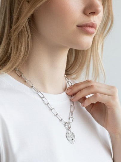 Heart Padlock Pendant Toggle Necklace
