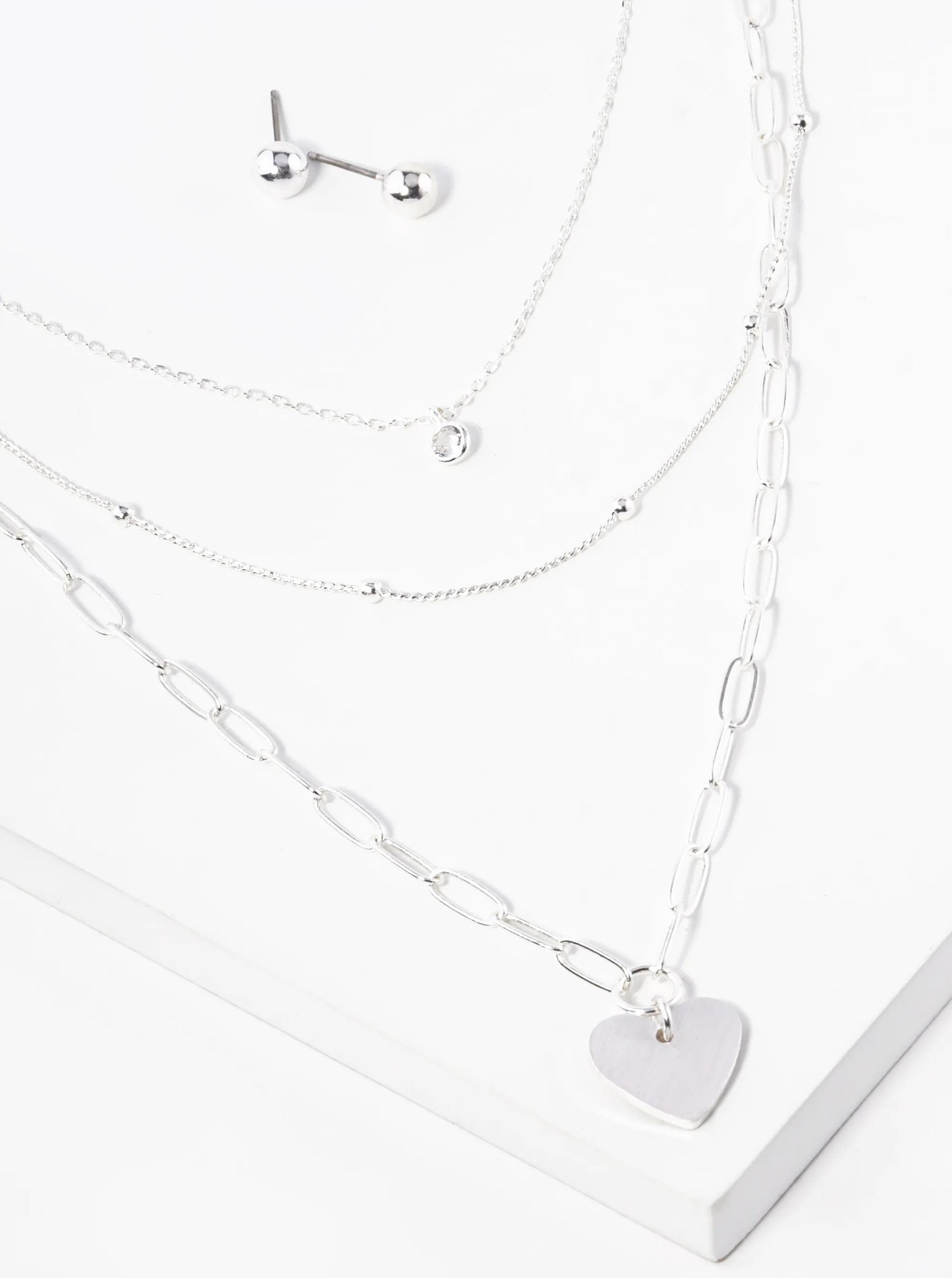 Heart Pendant Multi Chain Layered Necklace