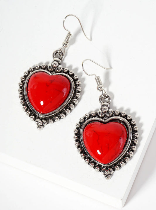 Heart-Shape Semi-Precious Natural-Stone Dangle Drop Bohemian Western Earrings