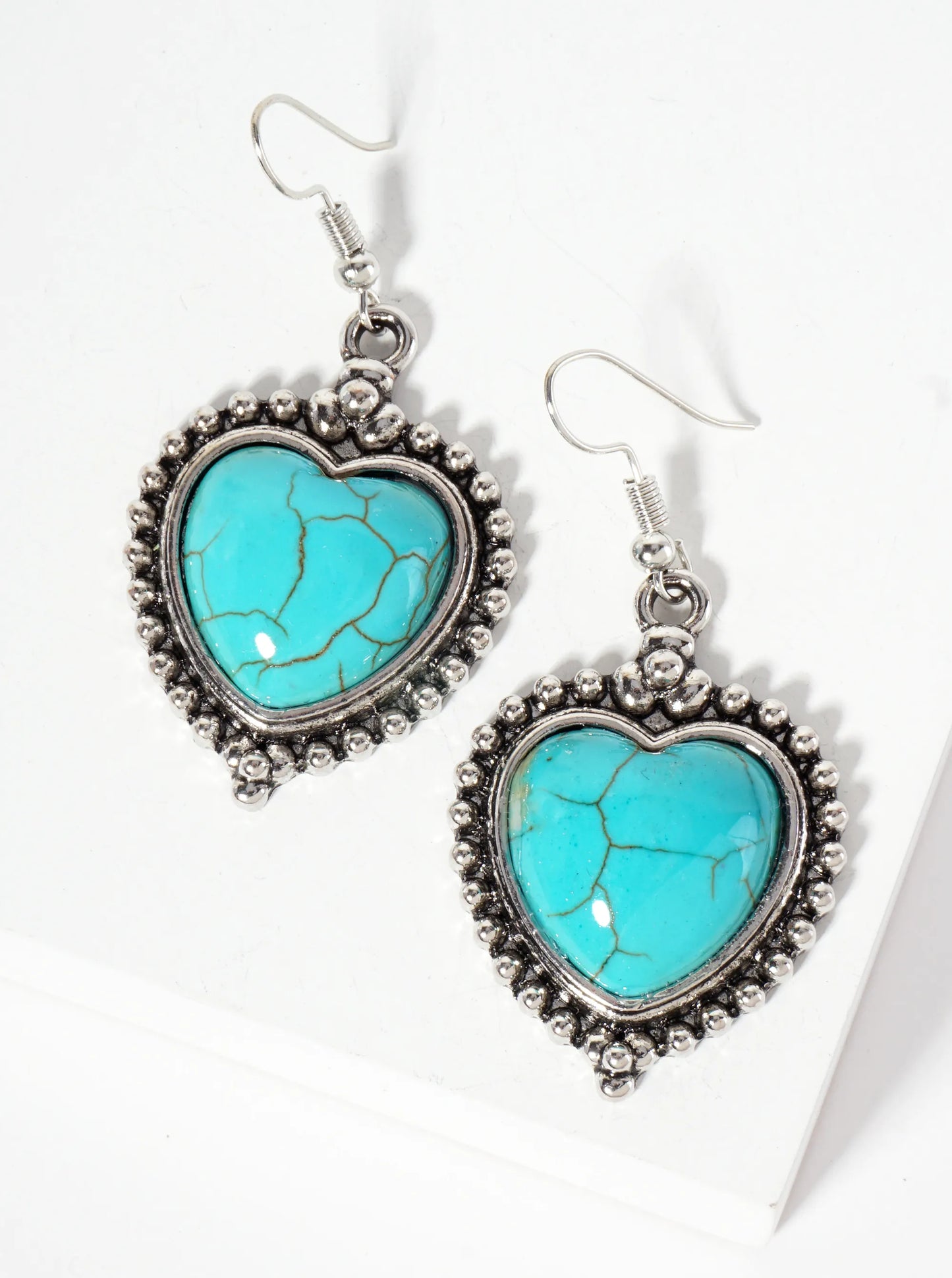 Heart-Shape Semi-Precious Natural-Stone Dangle Drop Bohemian Western Earrings
